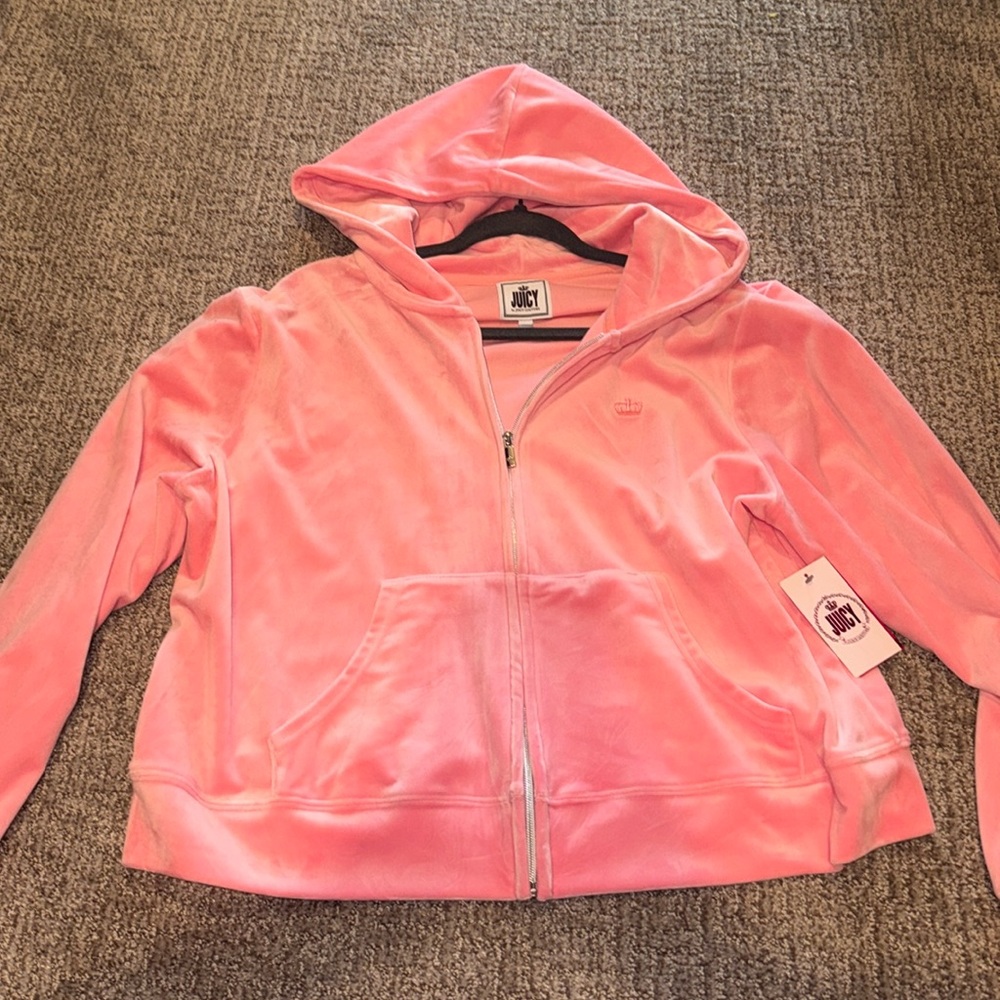 new pink juicy couture velour jacket cropped style
